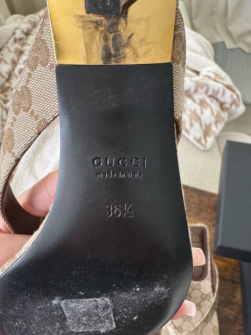 Gucci Beige Monogram Canvas Thong Mules - Picture 8 of 8